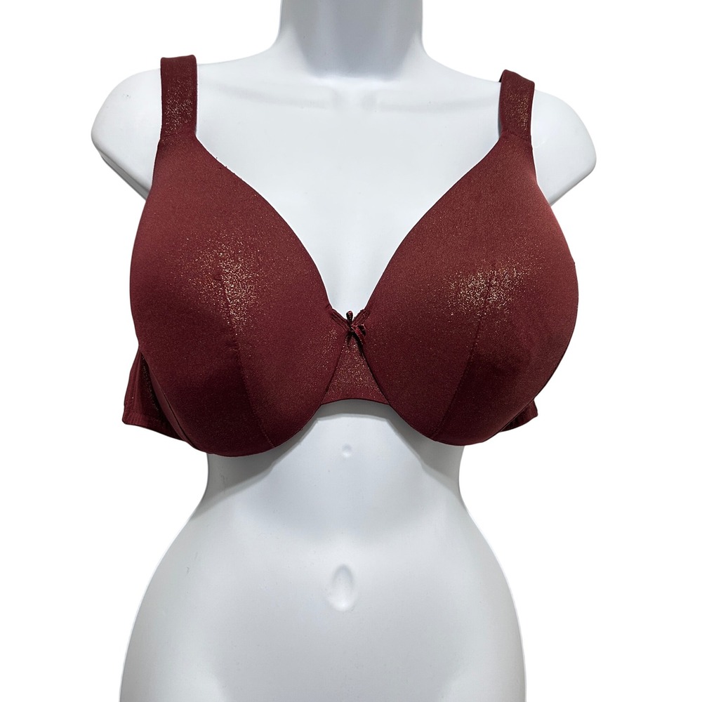 Cacique Women Shimmer Glitter T Shirt Bra‎ 42D Burgundy Full Coverage Lingerie